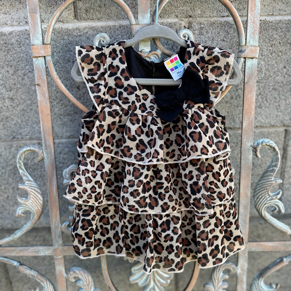 healthtex Leopard Print Dress with Black Bow Accent